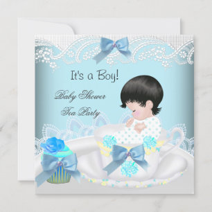 Baby Shower Pojke Blå Baby Tekopp Cupcake 2 Inbjudningar