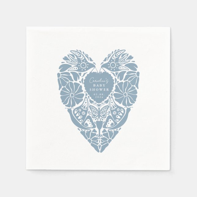 Baby shower pojke blå folk blomma hjärta Papper Pappersservett (Framsidan)