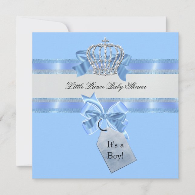 Baby Shower Pojke Blå Lilla Prinsen Krona Inbjudningar (Framsida)