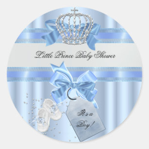 Baby Shower Pojke Blå Lille Prins Krona 3a Runt Klistermärke
