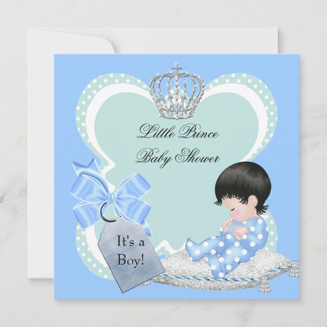 Baby Shower Pojke Blå Lille Prins Krona Inbjudningar (Framsida)