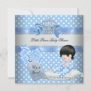 Baby Shower Pojke Blå Lille Prins Krona Inbjudningar