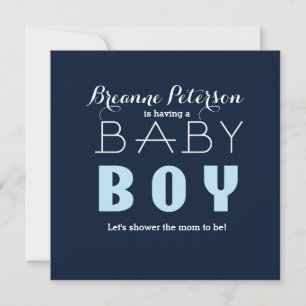 Baby Shower POJKE Blå Marin Modern Ren Inbjudan