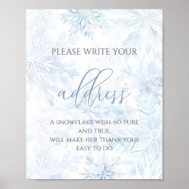 Baby Shower Pojke Blå Snöflinga Adress Poster