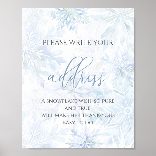 Baby Shower Pojke Blå Snöflinga Adress Poster (Framsidan)