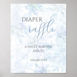 Baby Shower Pojke Blå Snöflinga Blöja Lotteri Poster