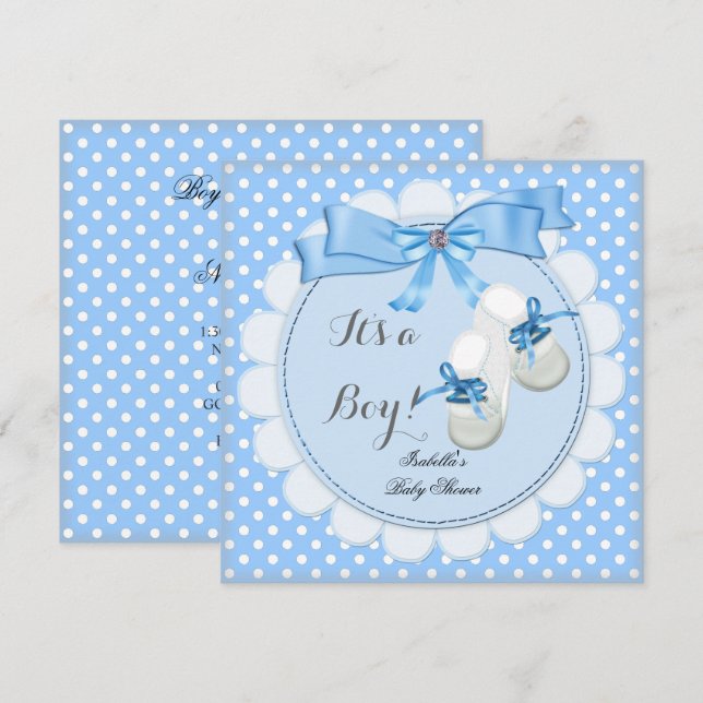 Baby Shower Pojke Blå Söta Blå Stövlar skor 2 Inbjudningar (Fram/baksida)