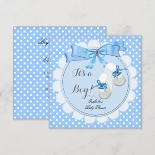 Baby Shower Pojke Blå Söta Blå Stövlar skor 2 Inbjudningar