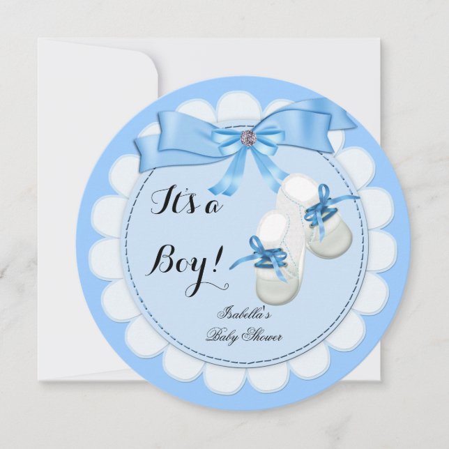 Baby Shower Pojke Blå Söta Blå Stövlar skor Inbjudningar (Framsida)