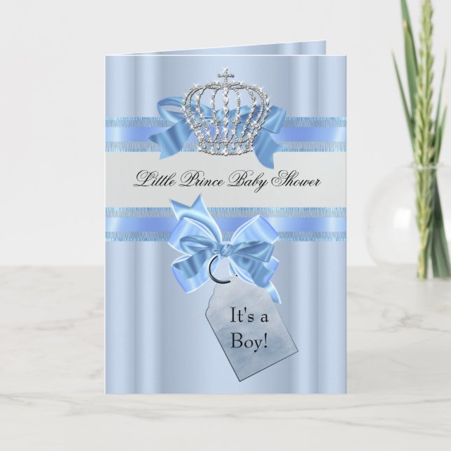 Baby Shower Pojke Blå Vit Prins Krona Inbjudan (Framsida)