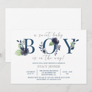BABY SHOWER, POJKE, BLUE BLOMMIGT, DESS BOY