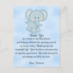 Baby Shower Pojke Blue Elephant Vykort