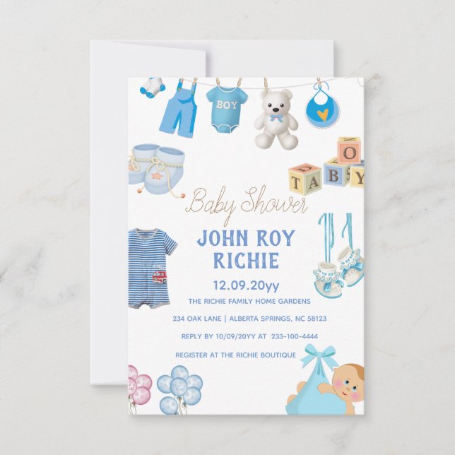 Baby Shower | Pojke Blue OSA Kort (Framsida)