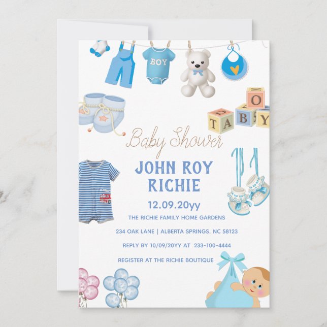 Baby Shower | Pojke Blue Spara Datumet (Framsida)