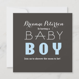 Baby Shower POJKE Grå Ljusblå Modern Inbjudan