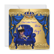 Baby Shower Pojke Lille Prins Kunglig Blå Guld