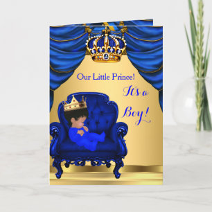 Baby Shower Pojke Lille Prins Royal Blå Faltad Inbjudan