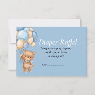 Baby Shower Pojke Teddy Ballonger Blå Blöja Raffe Inbjudningar