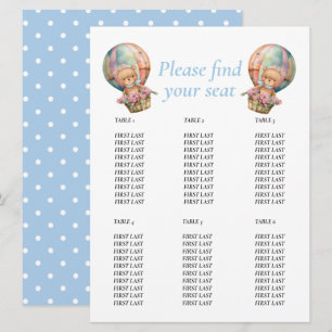 Baby Shower Pojke Teddy Blommig Ballong blå diagra Inbjudningar