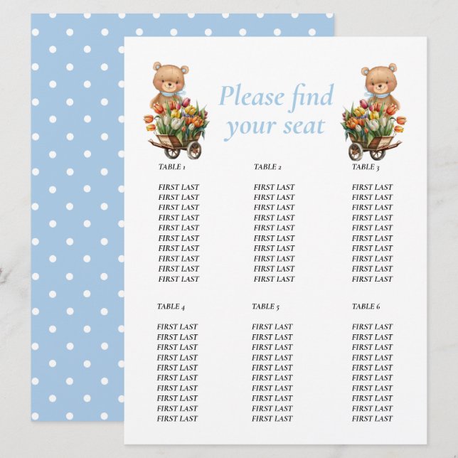 Baby Shower Pojke Teddy Blommig Rustik tabelldiagr Inbjudningar (Fram/baksida)