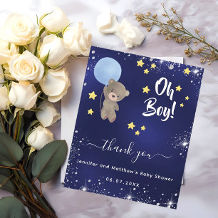 Baby Shower pojke teddybjörn blå tackkort