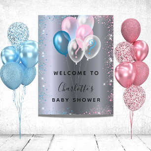 Baby Shower-pojkens blå rosa välkommen Poster