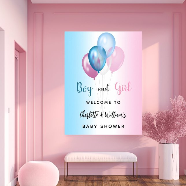 Baby Shower-pojkens blå rosa välkommen Poster (Skapare uppladdad)
