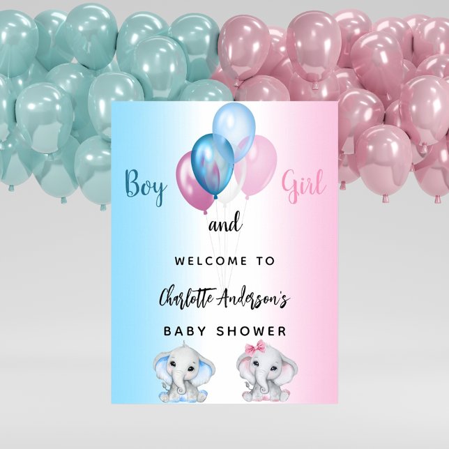 Baby Shower-pojkens flicka blue rosa elephants Wel Poster (Skapare uppladdad)