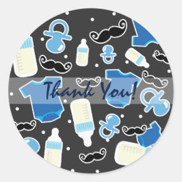 Baby Shower Pojksaker Blå & Grå Moderna Favor Runt Klistermärke