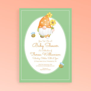 Baby Shower Polka Dot Gnome Humla Inbjudningar
