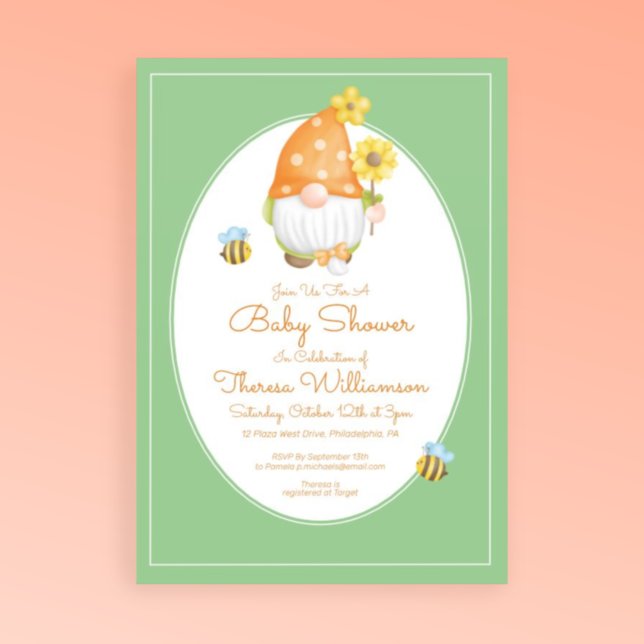 Baby Shower | Polka Dot Gnome Humla Inbjudningar (Skapare uppladdad)