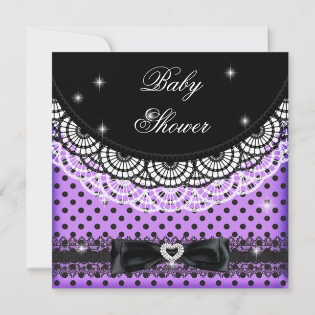 Baby Shower Polka Dot Party Lila Black Inbjudningar (Framsida)