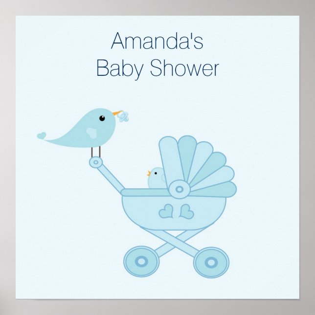 Baby Shower Poster med Blue Birds (Framsidan)