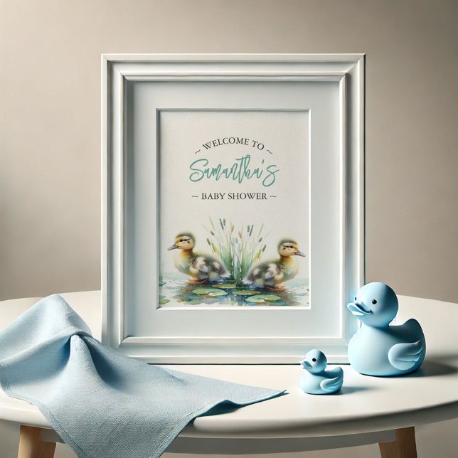 Baby Shower Poster välkomstsignalen Anka Blue (Baby shower posters boy duck theme by Do Tell A Belle)