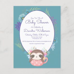 Baby Shower Postkort för Sloth Polka Dot Tea Kop Vykort