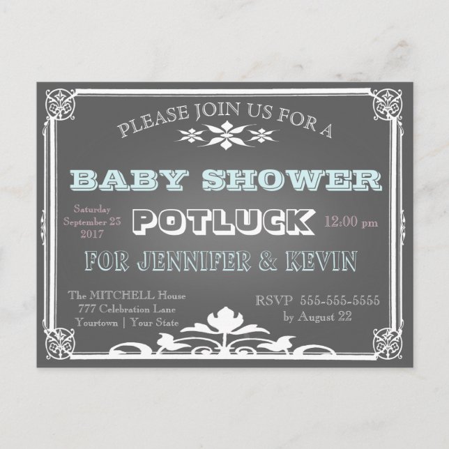 Baby Shower | POTLUCK | Chalkboard Inbjudan Vykort (Framsida)
