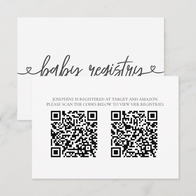 Baby Shower Presentkort med QR-koder Minimalistisk Tilläggskort (Fram/baksida)