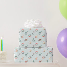 Baby Shower Presentpapper Blandat Dinosaurie Mönst