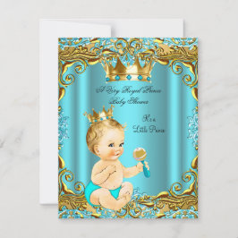 Baby Shower Prince Guld Teal Aqua Blonde Boy Inbjudningar