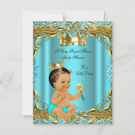 Baby Shower Prince Guld Teal Aqua Brunette Inbjudningar