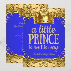 Baby Shower Prins på väg Guld Royalblå Inbjudningar