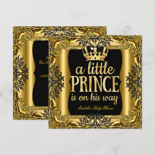 Baby Shower Prins på väg Guld Svart Inbjudningar