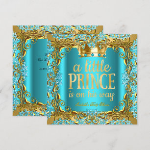 Baby Shower Prins på väg Guld Teal Aqua Inbjudningar