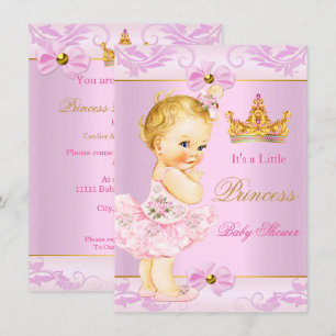Baby Shower Prinsessa Tiara Söt Flick Pink Blond Inbjudningar