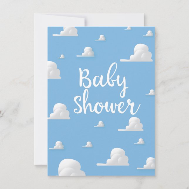Baby Shower Puffiga Vita Moln Inbjudningar (Baksida)