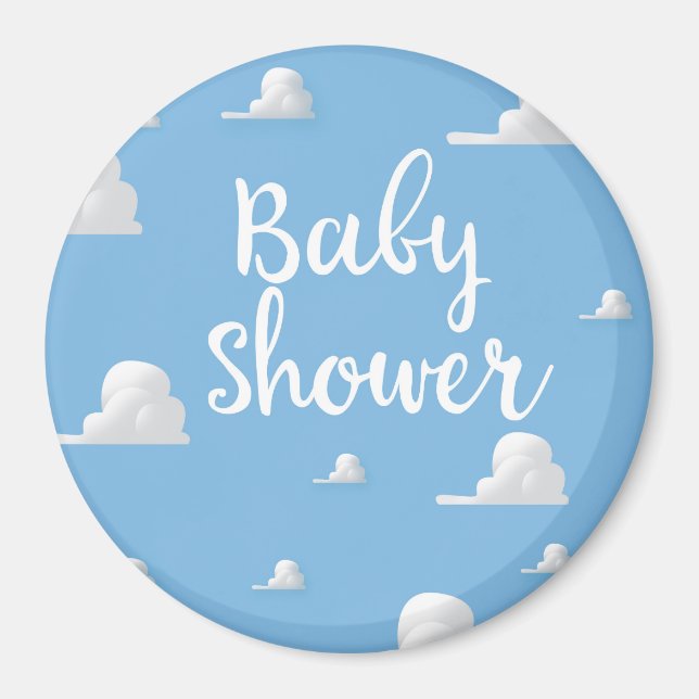 Baby Shower Puffiga Vita Moln Magnet (Framsidan)