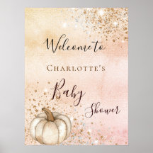 Baby shower pumpa rose gold glitter höst välkommen