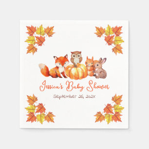 Baby Shower Pumpa Söt Räv Höstlöv Djur Pappersservett
