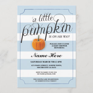 Baby Shower Pumpkin Blue Boy Rand Harvest Inbjudan