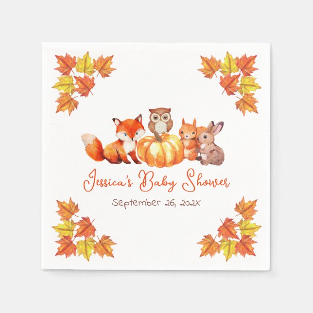 Baby Shower Pumpkin Cute Fox Höst löv Animals Pappersservett (Framsidan)
